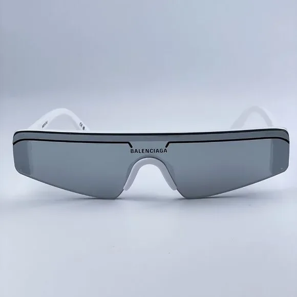 NEW Balenciaga BB0003S 002 White Silver Grey Mirrored Unisex Sunglasses